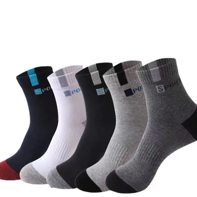 5 Pairs Men\'s Comfortable And Breathable Sports Socks, Fashionable And Versatile Striped Cotton Sweat Absorbent Elastic Socks