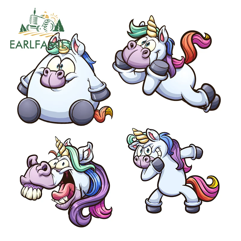 EARLFAMILY 13cm for Crazy Magic Horse Rainbow Cartoon Car Stickers Vinyl Car Wrap Decals Surfboard Trunk Graffiti Graphics