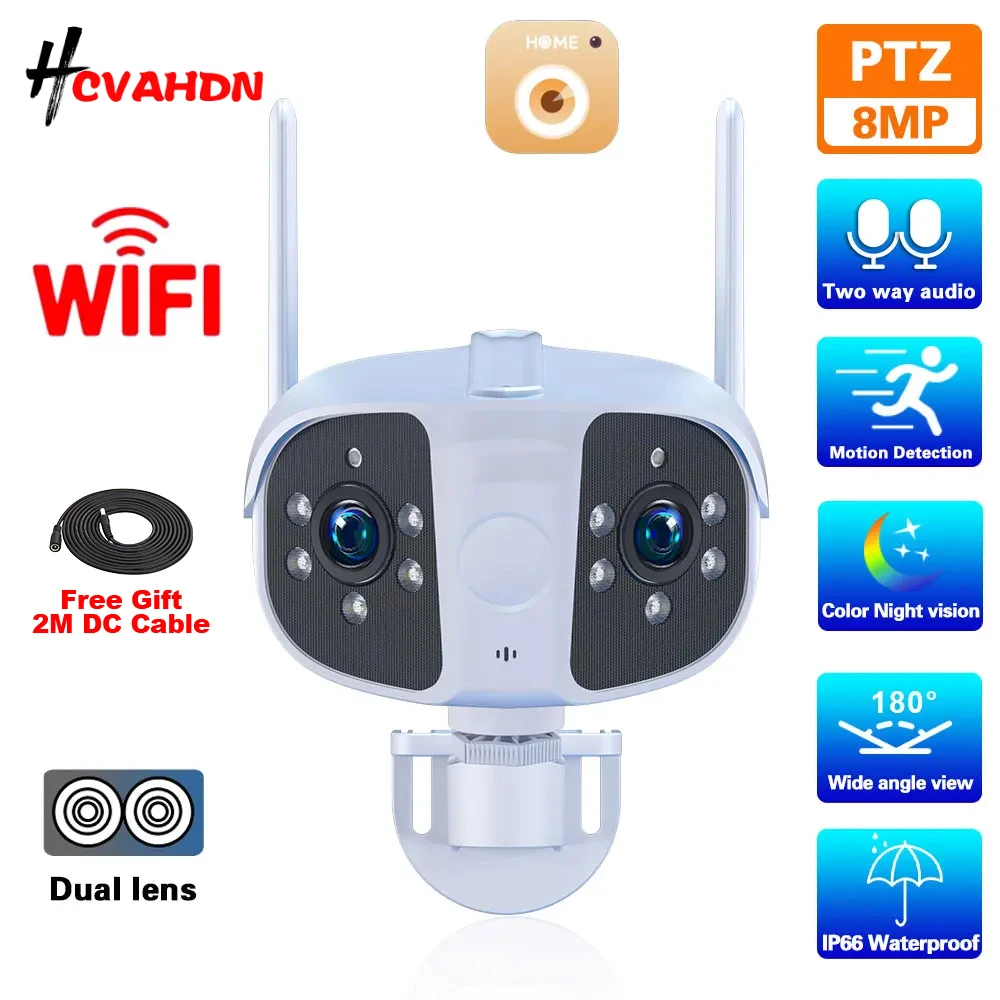 

8MP 4K Dual Lens Ultra wide angle 180° Wifi IP Camera Outdoor 4MP Full Color Night Vision Ai Human Detect Security Surveillance