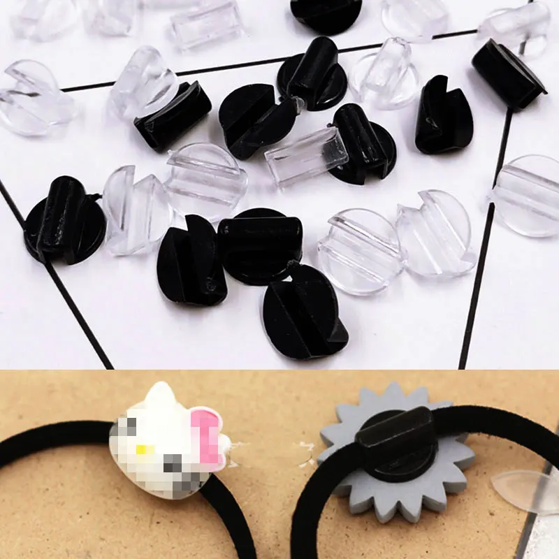 50pcs Hair Rope Base Settings Plastic Buckle Hair Ring Holder fit 4mm Rubber Band for DIY Hairband Tie Circle Bow Jewelry Making