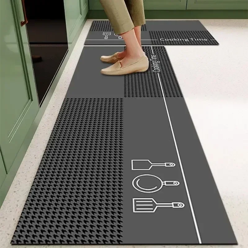 Kitchen Floor Mat Pvc Waterproof Carpet Non-slip Foot Mats Leather Oil Proof Carpets Long Rug Black Plaid Home Decoration Rugs