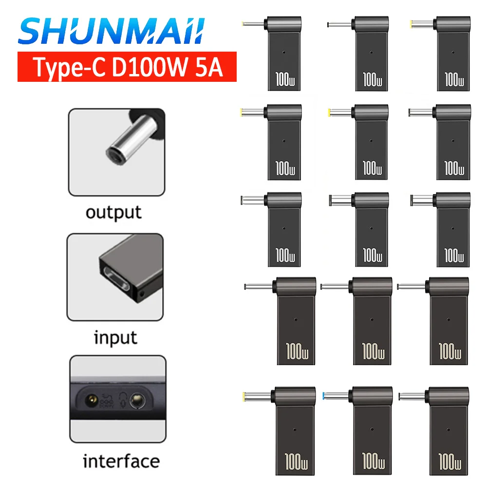 PD 100W Laptop Power Charger Supply Adapter Connector USB Type-C Female to DC Male Jack Plug Converter for Acer Samsung D