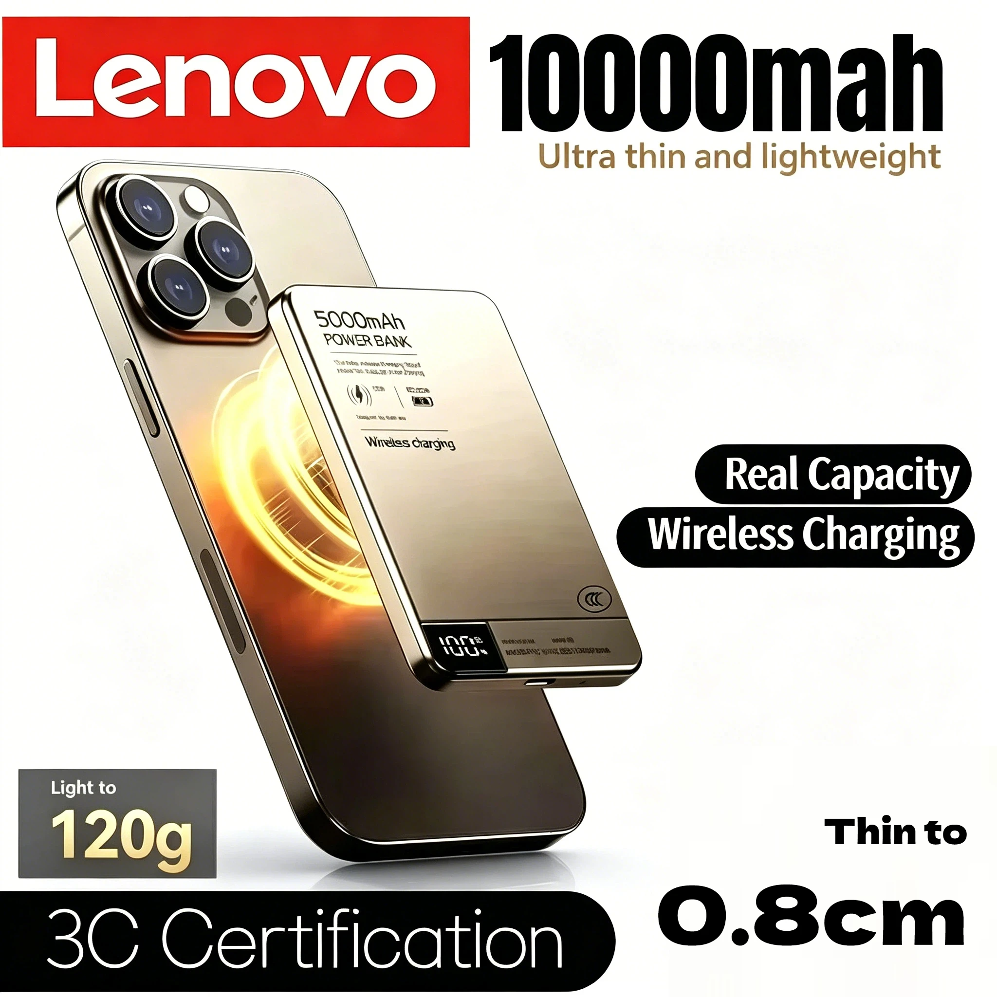Lenovo 10000mAh Wireless Charger Magnetic Power Bank Qi2 PD 20W Super Fast Charging For MagSafe Powerbank for iPhone Samsung New
