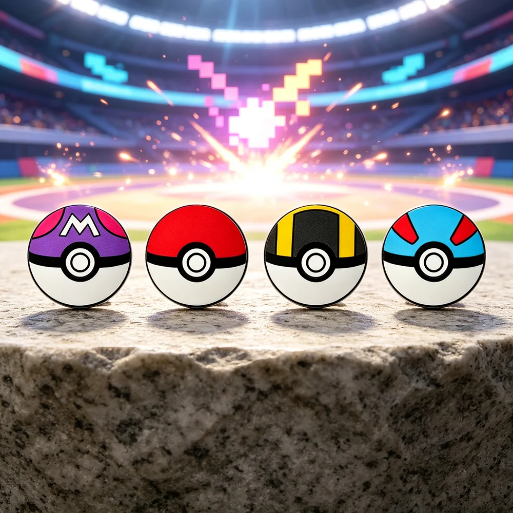 4pcs Master Ball Enamel Pins Set Cartoon Anime Collectible Badges for Backpack Jacket Hat, Cute Game Jewelry Gift for Fans Kids