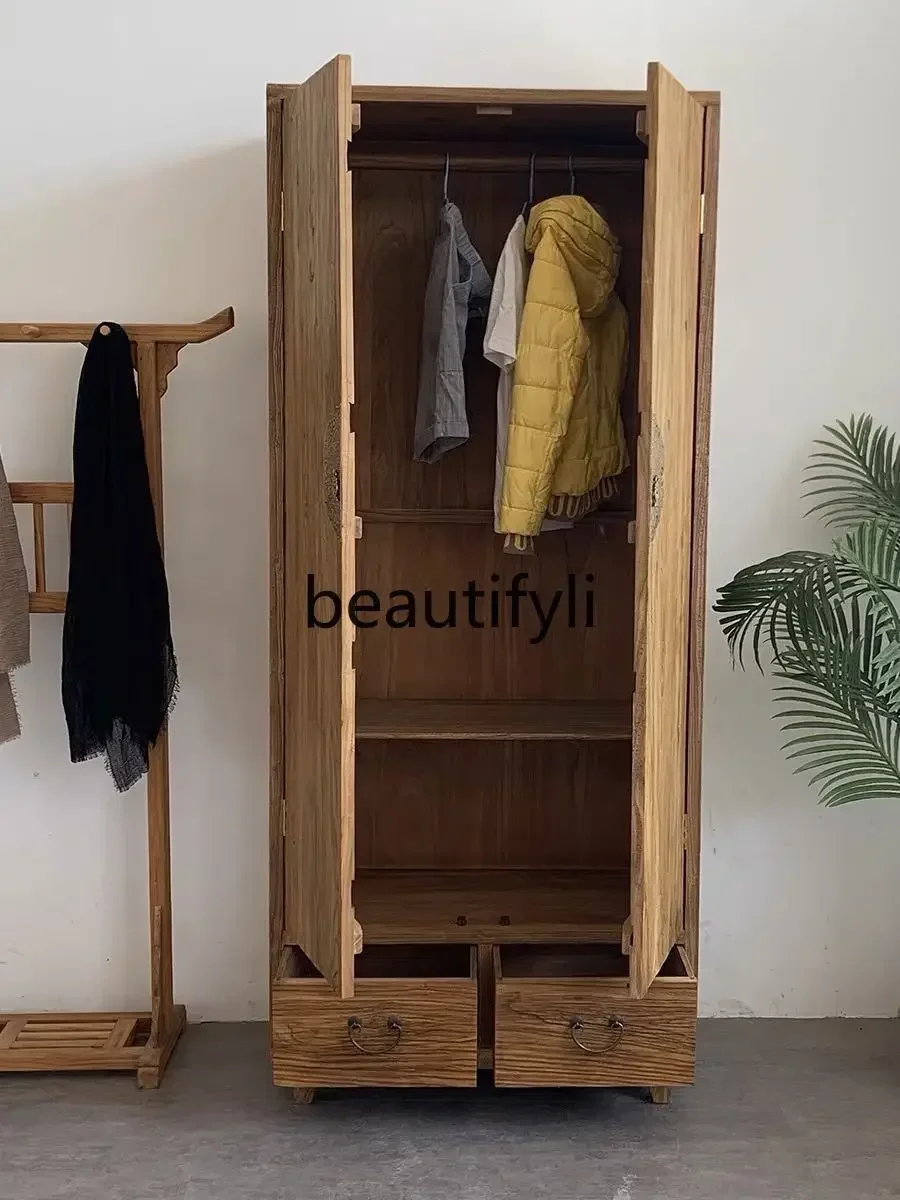 G Old elm wardrobe tenon and mortise household bedroom clothes hanging wardrobe storage storage cabinet Chinese style