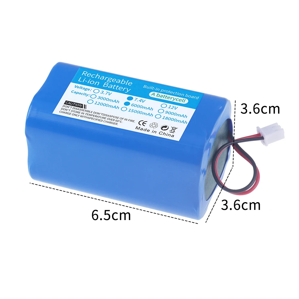 18650 Lithium-ion Battery 7.4V 2S2P 6000mAh Battery Pack with XH2.54-2P Suitable For Flashlight Miner's Lamp Recorder