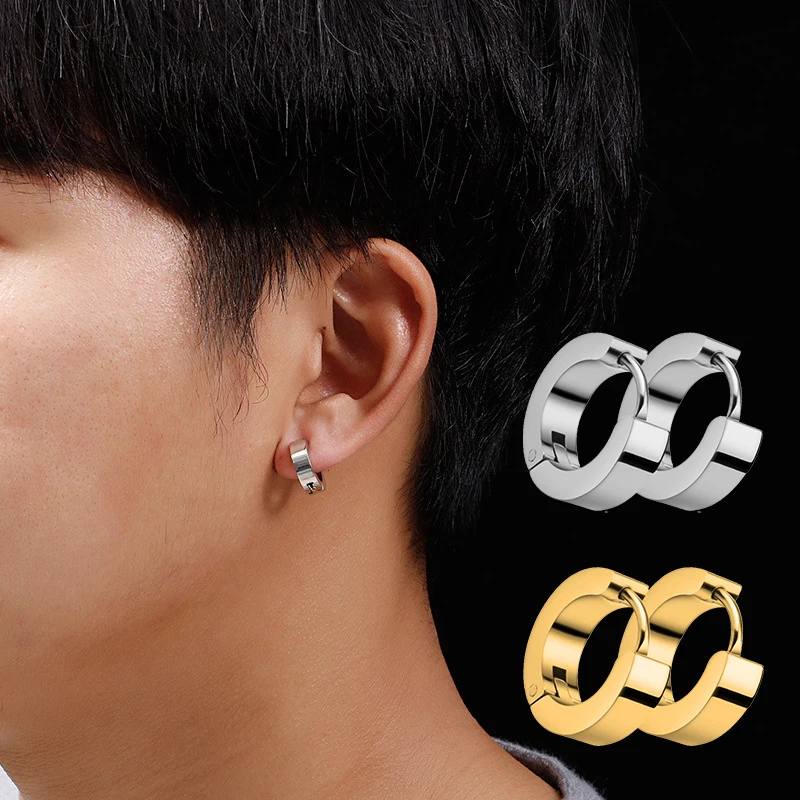 1Pair Punk Stainless Steel Round Circle Hoop Earrings For Men Women Not Fade Ear Rings Hip Hop Male Jewelry