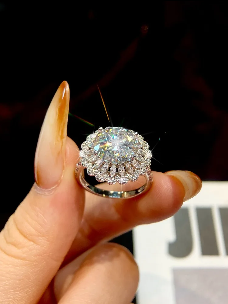 Real D Color 5CT Big Moissanite Diamond Rings For Women 925 Sterling Silver Gypsophila Flowers Wedding Ring Fine Luxury Jewelry
