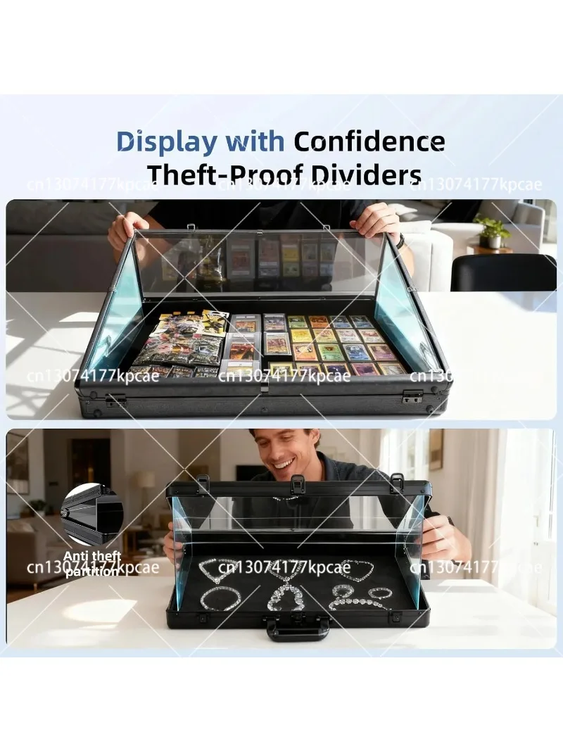 Lockable 32x22 Inch Aluminum Baseball Card Display Case with Acrylic Side Handle & Support Rod for Sports Card Showcase