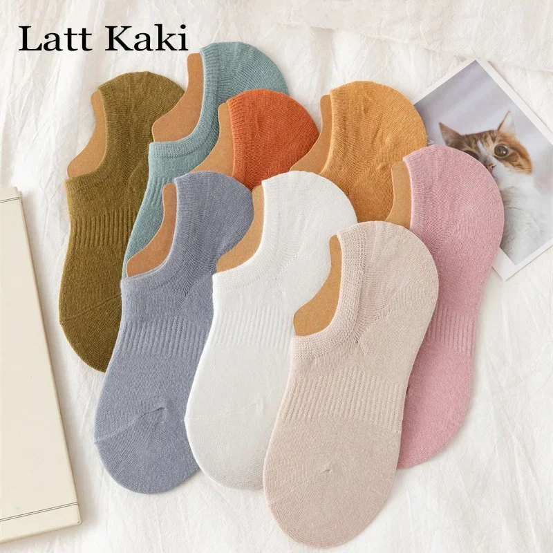 5 Pairs/Lot Women's Socks Cotton Summer New Solid Color Invisible Low Cut Socks Female Multipack Plain No Show Socks Anti-slip