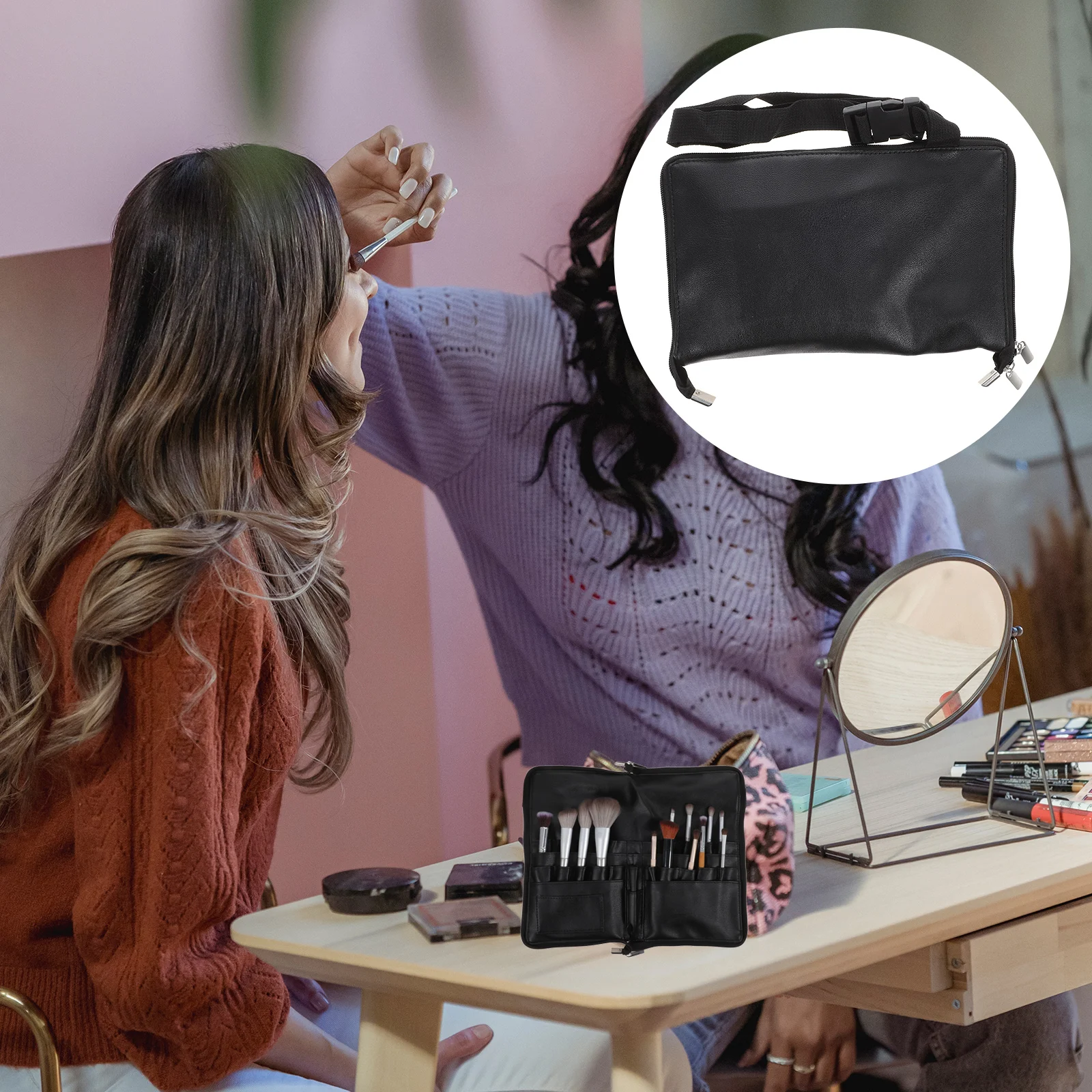 

PU Large Bag Multiple Layers Waterproof Durable Adjustable Strap Portable Makeup Organizer for Women Travel