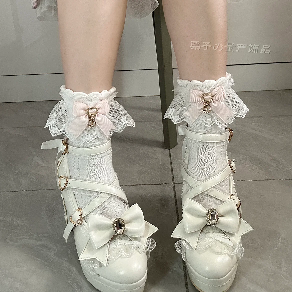 

Rhinestone Love Socks Kawaii Socks for Women Star Lace Bow Short Cotton Socks