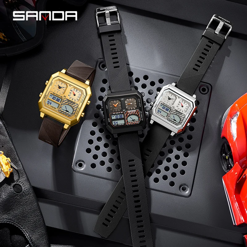 SANDA 6210 Fashion Electronic Watch Student Smart Outdoor Sports Multifunction Thermometer Luminous Calendar Men Digital Watches