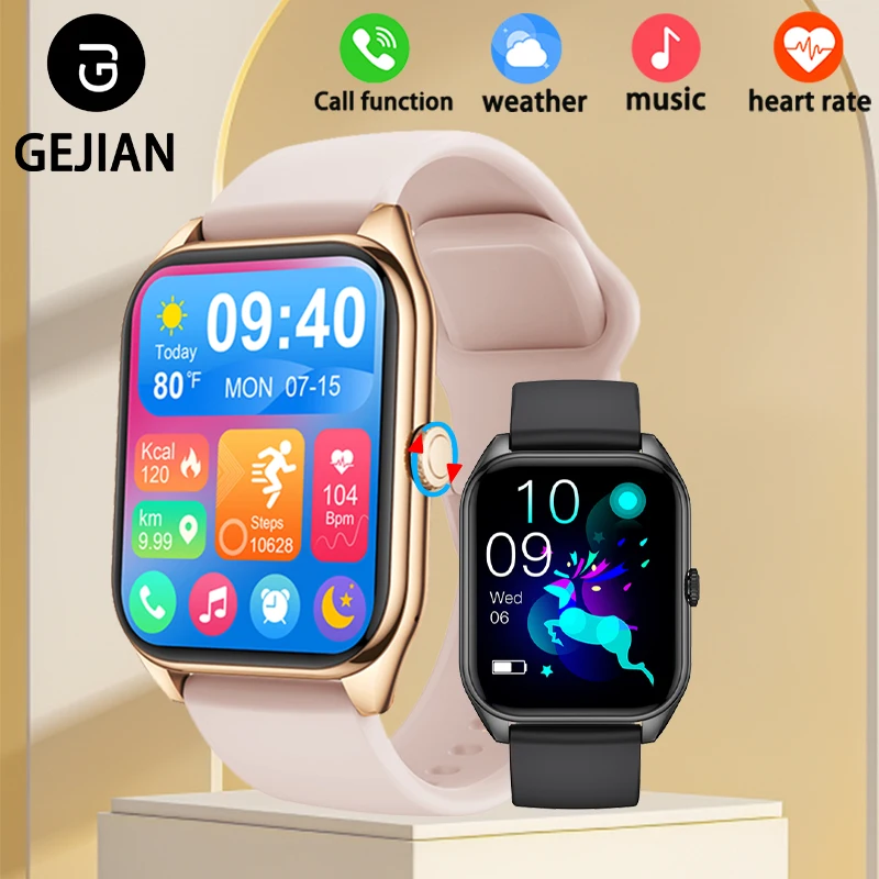 

GEJIAN Новые умные часы с подключением Bluetooth 5,2 и вызовом, 1,95-дюймовый TFT-экран, мониторинг сердечного ритма и здоровья, часы с несколькими спортивными режимами