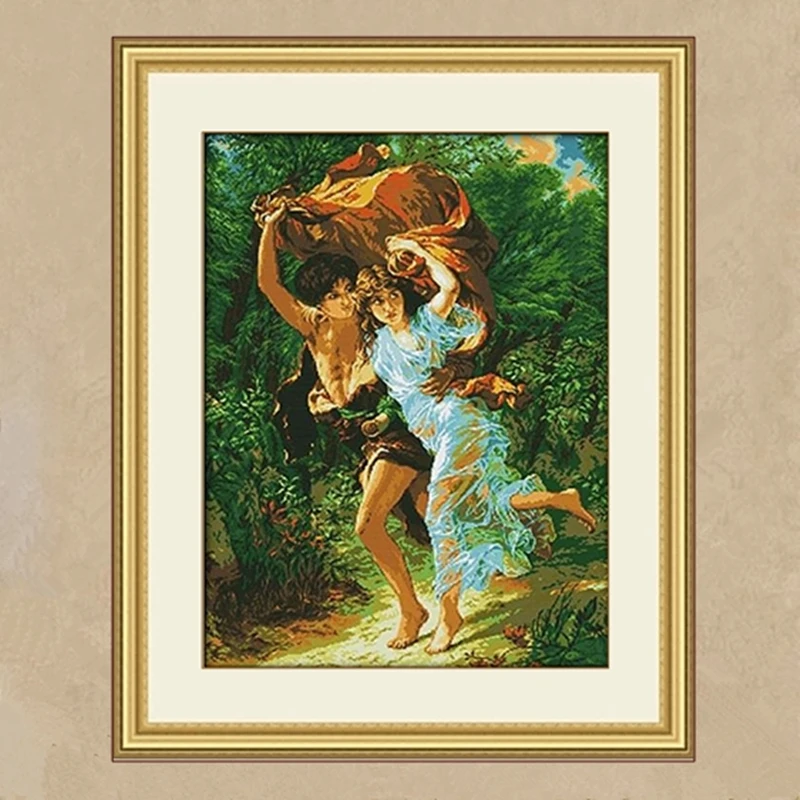 

European Style Couple Rainstorm Cross Stitch Kit Cotton Fabric Living Room Decorative Home Textile Art DIY Cross Stitch