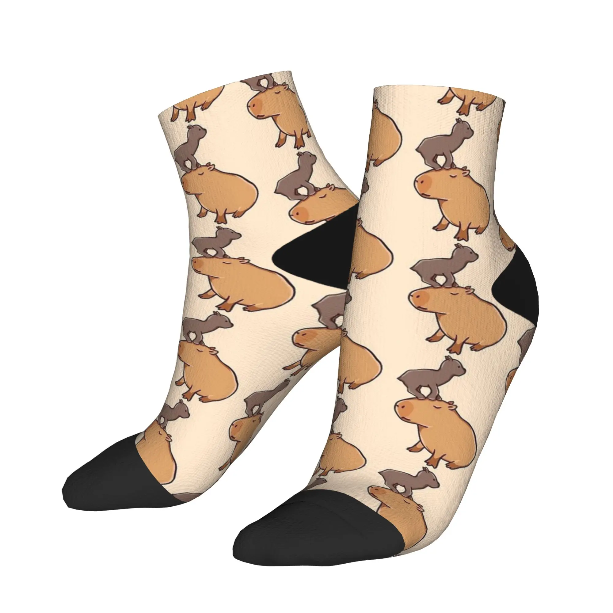 Capybara with a baby goat Ankle Socks Men  Quality Funny Sock Autumn Outdoor Sports Non Skid Design Socks Birthday Gift