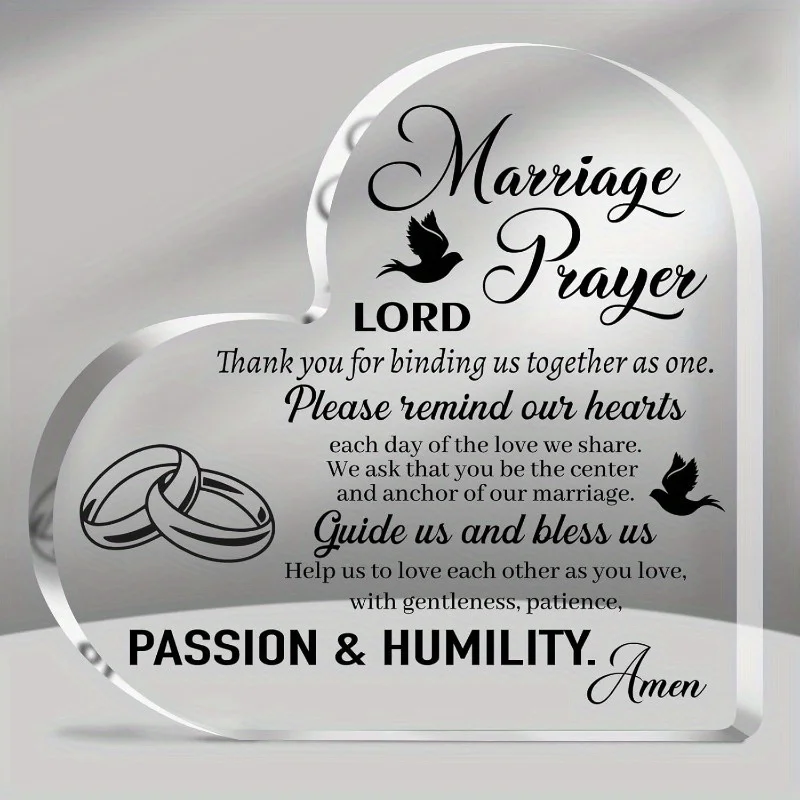 Elegant Heart Acrylic Wedding Sign with Prayer Vows Verse - Perfect Religious Gift for Newlyweds Couple, Indoor Outdoor Christia