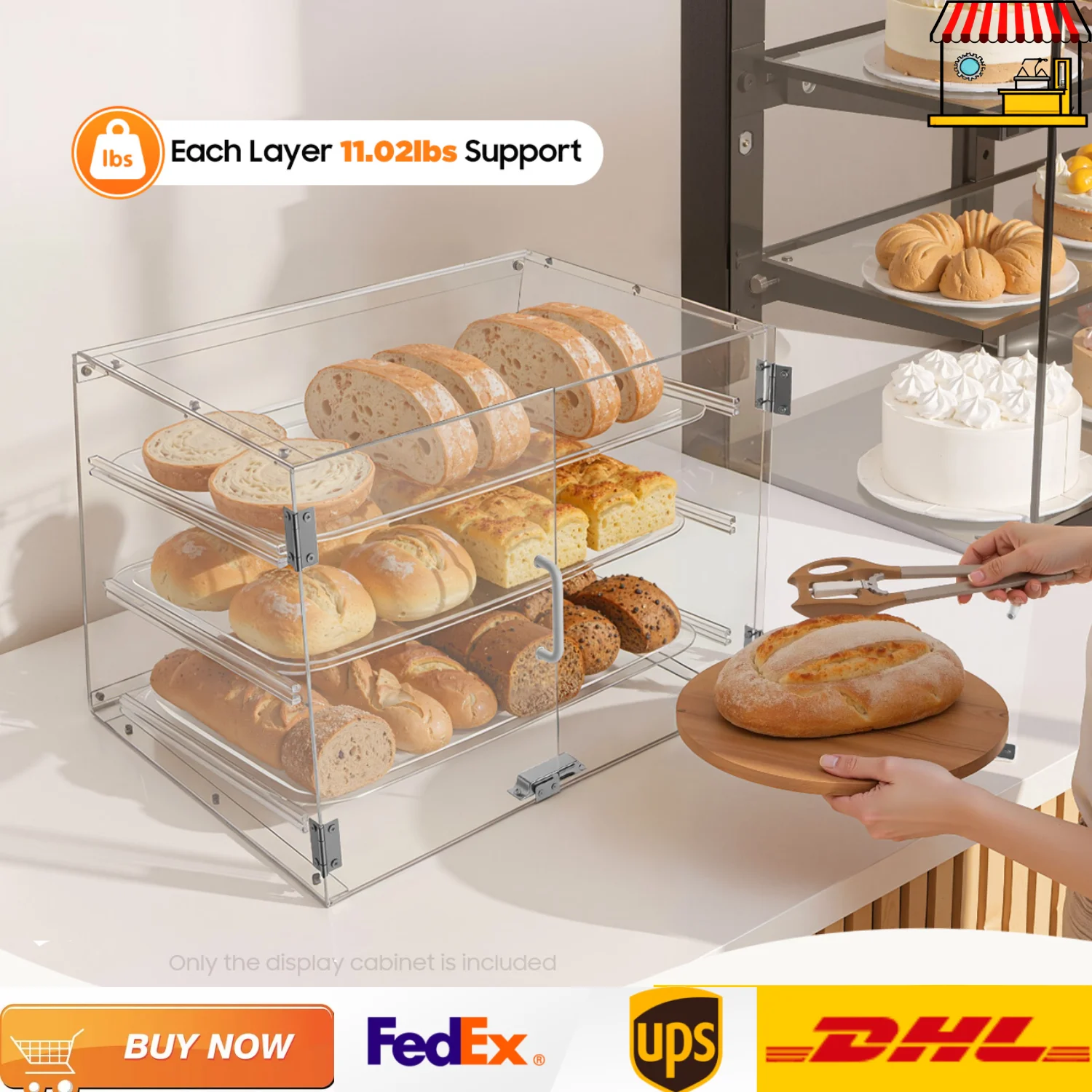 

Clear Bakery Display Case| 54*44*42cm Acrylic Pastry Display Cabinet| 3-Tier Dust-proof Cabinet