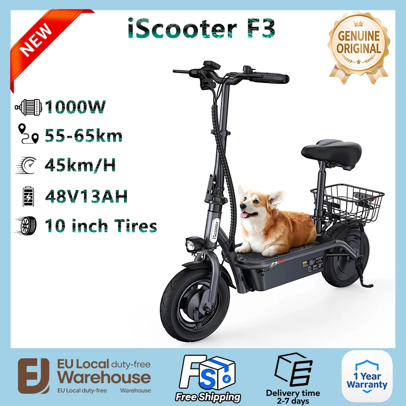 Batteria del motore 48V13AH del motorino elettrico iScooter F3 1000W con il sedile con il cesto E-Scooter Scooter di viaggio pieghevole del pendolare della città
