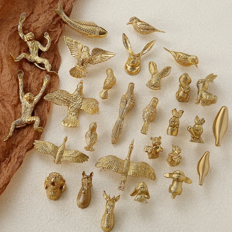 Solid Brass Furnitue Handle Single Hole Drawer Door Knob Gold Bird Dragonfly Shape Wardrobe Cupboard Cabinet Door Pulls Handles