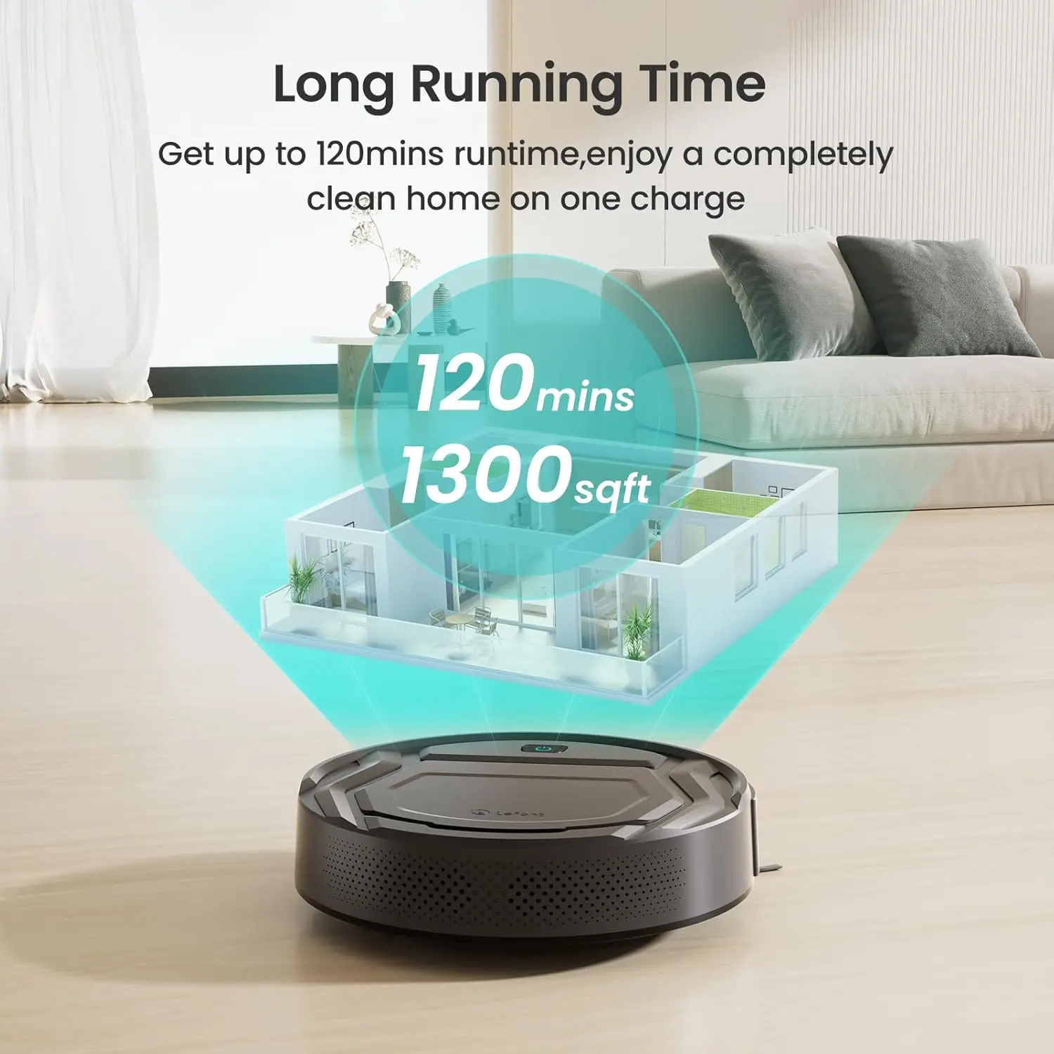 Robot Vacuum Cleaner,Strong Suction,120 Mins Run Time,Wi-Fi Connected,Scheduled Cleaning,Compatible with Alexa,Self-Charging