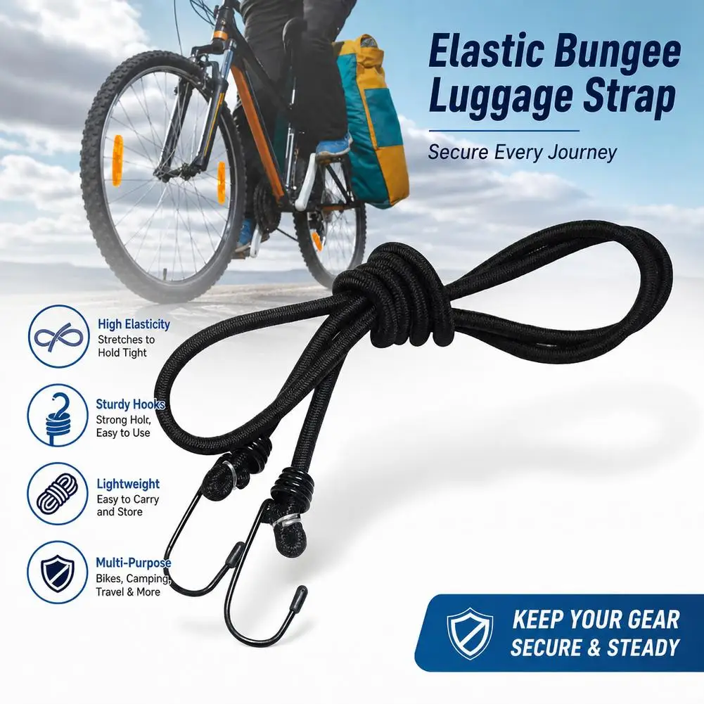 Bungee Cords High Elasticity Tied Rope Motorcycle Bicycle Luggage Lanyard Camping Bungee Cord Double-J Hooks Elastic Straps