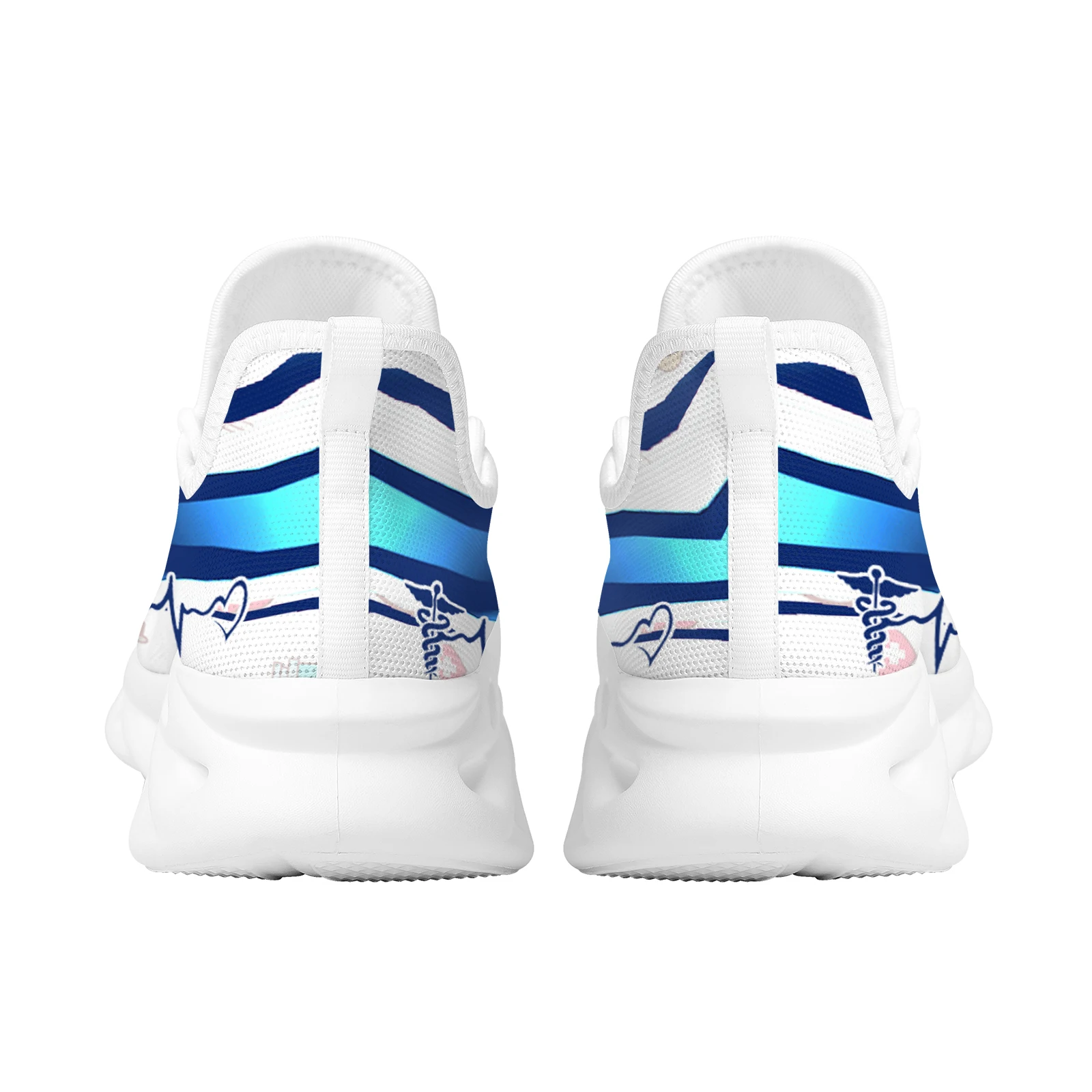 INSTANTARTS White Ladies Nurse Print Summer Knit Platform Shoes Lightweight And Breathable Lace-up Blade Sneakers Medical Shoes