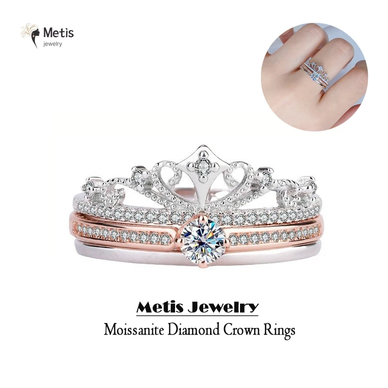 

0.3/0.5carat 925 Sterling Silve Moissanite Diamond Crown Rings for Women Anniversary Party Fine Jewelry Gifts with Certificate