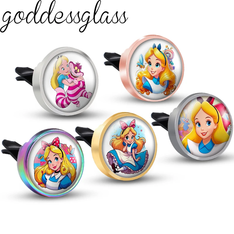 Disney Alice in Wonderland Princess Alice Photo Aromatherapy Car Decoration Clip Perfume Locket Fittings Oil Scent Gift keychain