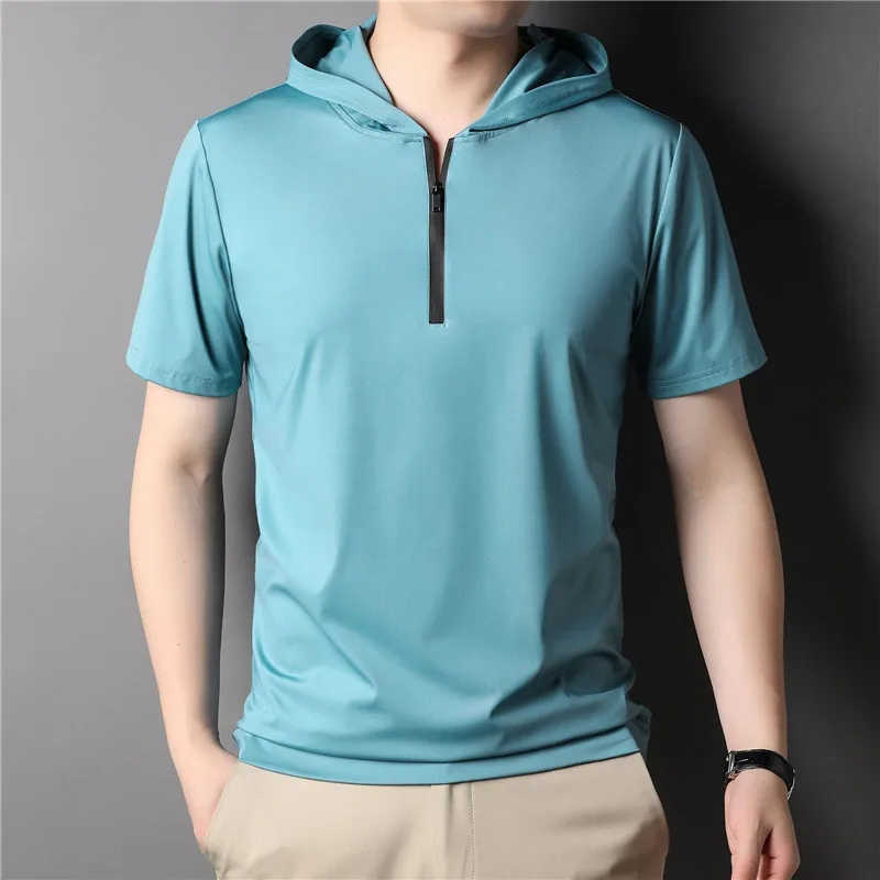 

New Fashion Brand Men T-shirt Solid Short Sleeve Zipper Collar Summer Clothing Loose Korean Style Male Tops Korean T Shirt