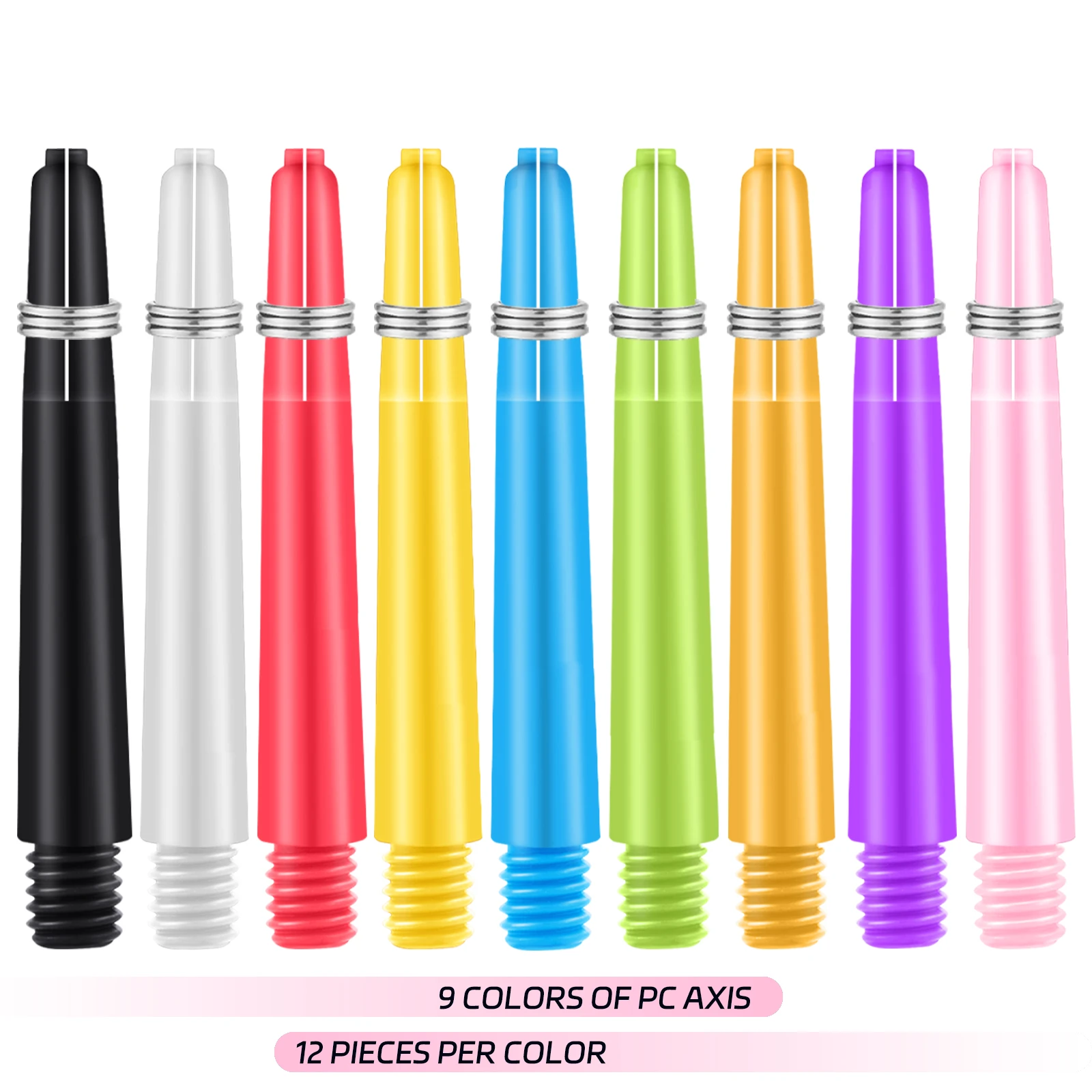 HUANQU 12PCS Solid Color PC Dart Shafts, 9 Colors Replacement Stems, Durable Dart Accessories for Darts Players and Training