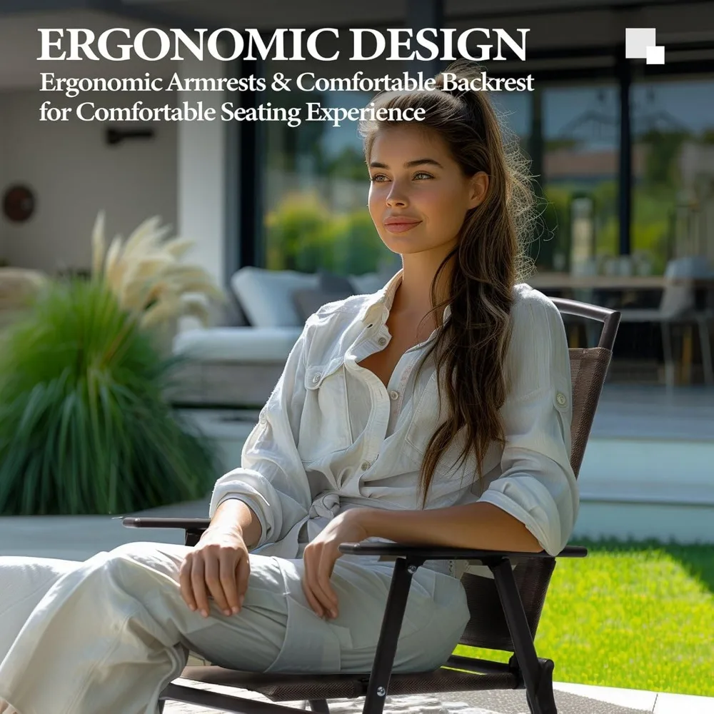 مجموعة من 4 كراسي فناء قابلة للطي للاستخدام الخارجي مع مساند للذراعين، ومقعد محمول للتخييم والشاطئ وأنشطة الحدائق