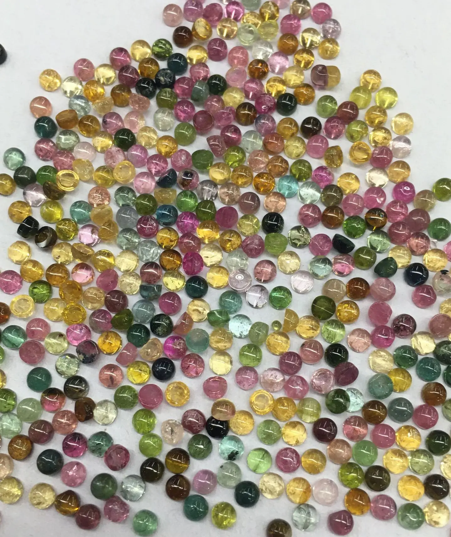 Wholesale 20pcs/lot Natural  Multi Tourmaline Bead Cabochon 3mm Round Gemstone Ring Face For jewelry DIY