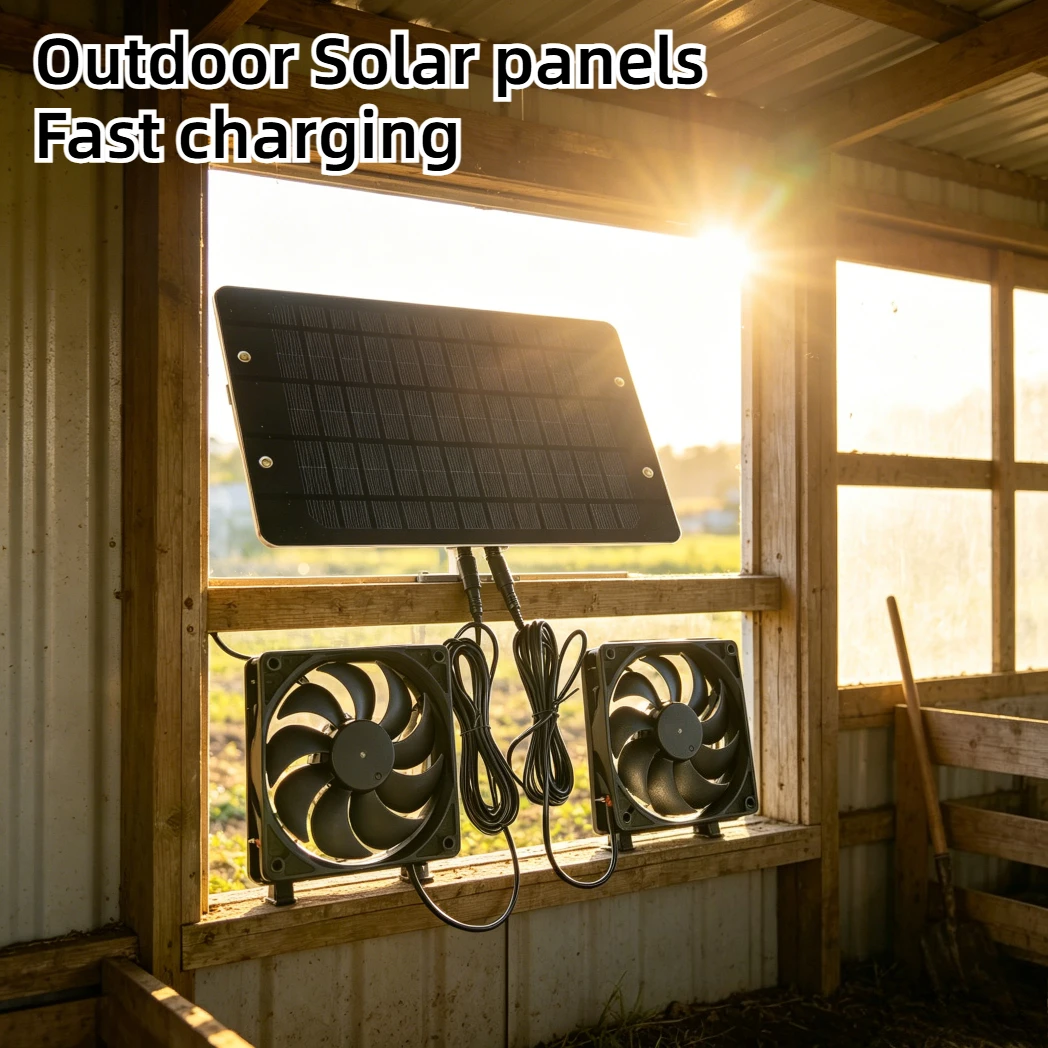 10W Outdoor Solar Dual Fan Kit Solar Panel Powered Ventilation Exhaust Fan for Chicken Coop Greenhouse Pet House Shed Cooling
