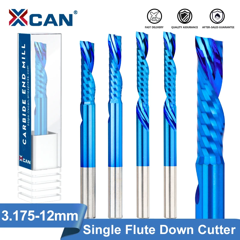 

XCAN Milling Cutter AAAA Down Cut End Mill 3.175 4 5 6 8 10 12mm Shank Single Flute Carbide CNC Router Bit for Wood MDF PVC