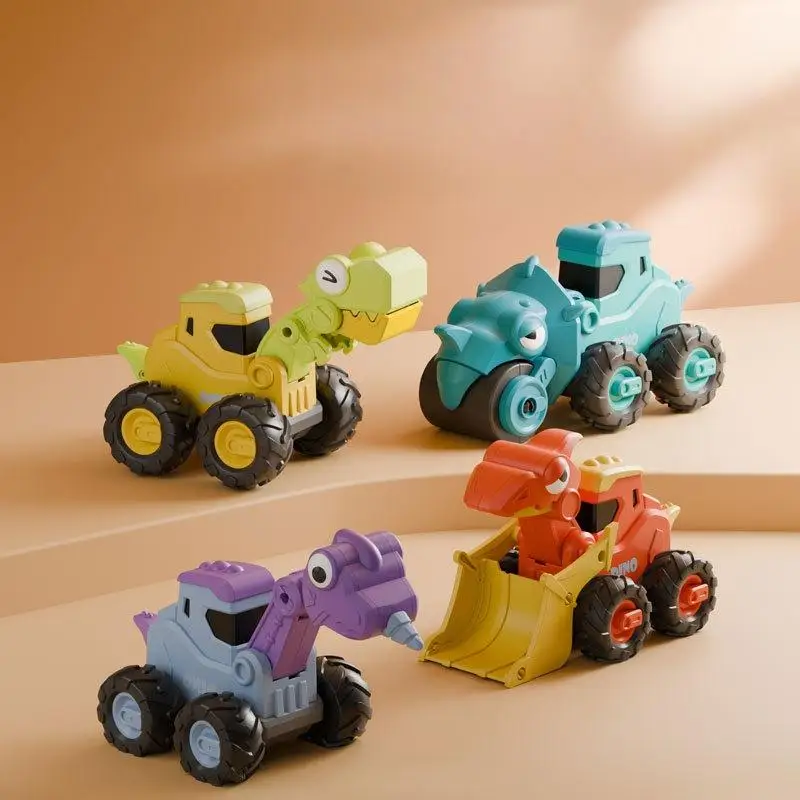 1 stks Druk Puzzel Dinosaurus Techniek Auto Model Plastic Kinderen Trek Speelgoed Auto Collectie Cartoon Kids Graafmachine Auto Speelgoed