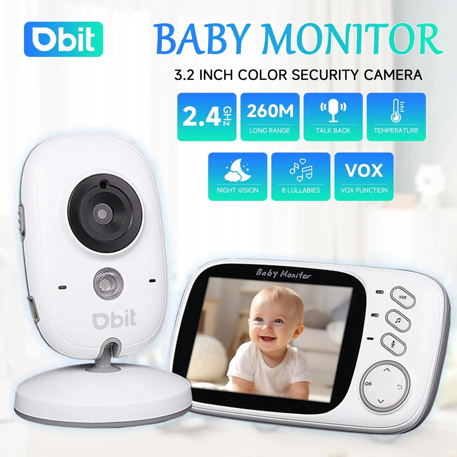 DBIT-LCD Display Video Intercom para Recém-nascidos, Monitor Do Bebê, Câmera Infantil, Câmeras Digitais, Proteção De Segurança, VB603, 3.2"