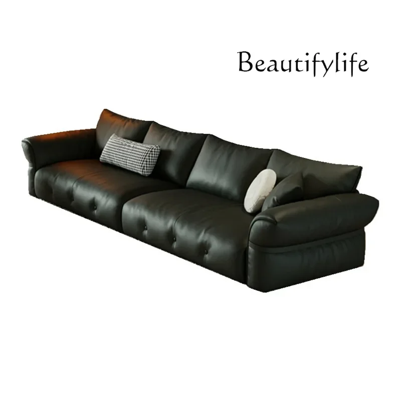 X35 Italian Minimalist Black Cloud Sofa Small Apartment Living Room B & B Hotel Leather Art Three People