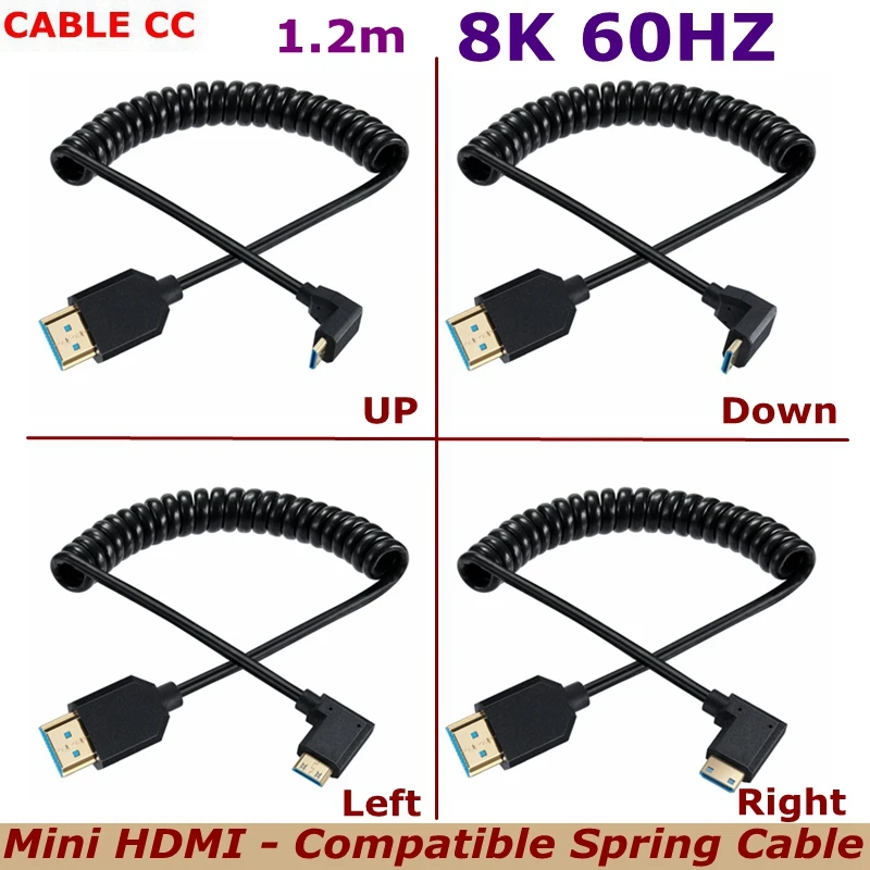 

Best Quality New 1.2m HD 8k@60hz 90 Degree Angle Mini HDMI-Compatible Coiled Cable HDTV-2.1 For Computer TV Digital Camera