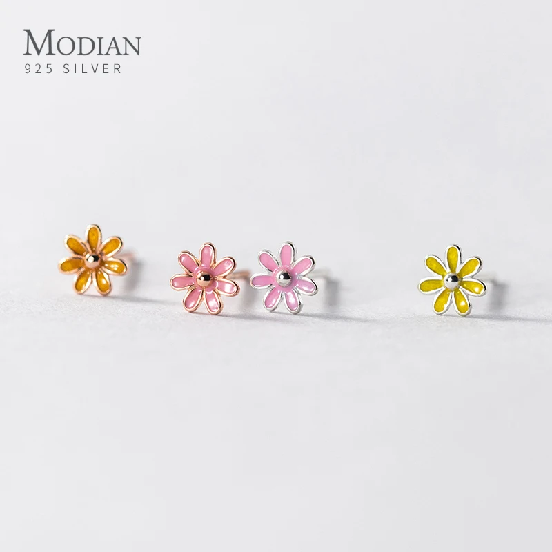 Modian 925 Sterling Silver Simple Tiny Multicolor Flowers Stud Earrings For Women Girls Cute Fashion Fine Jewelry Party Gift