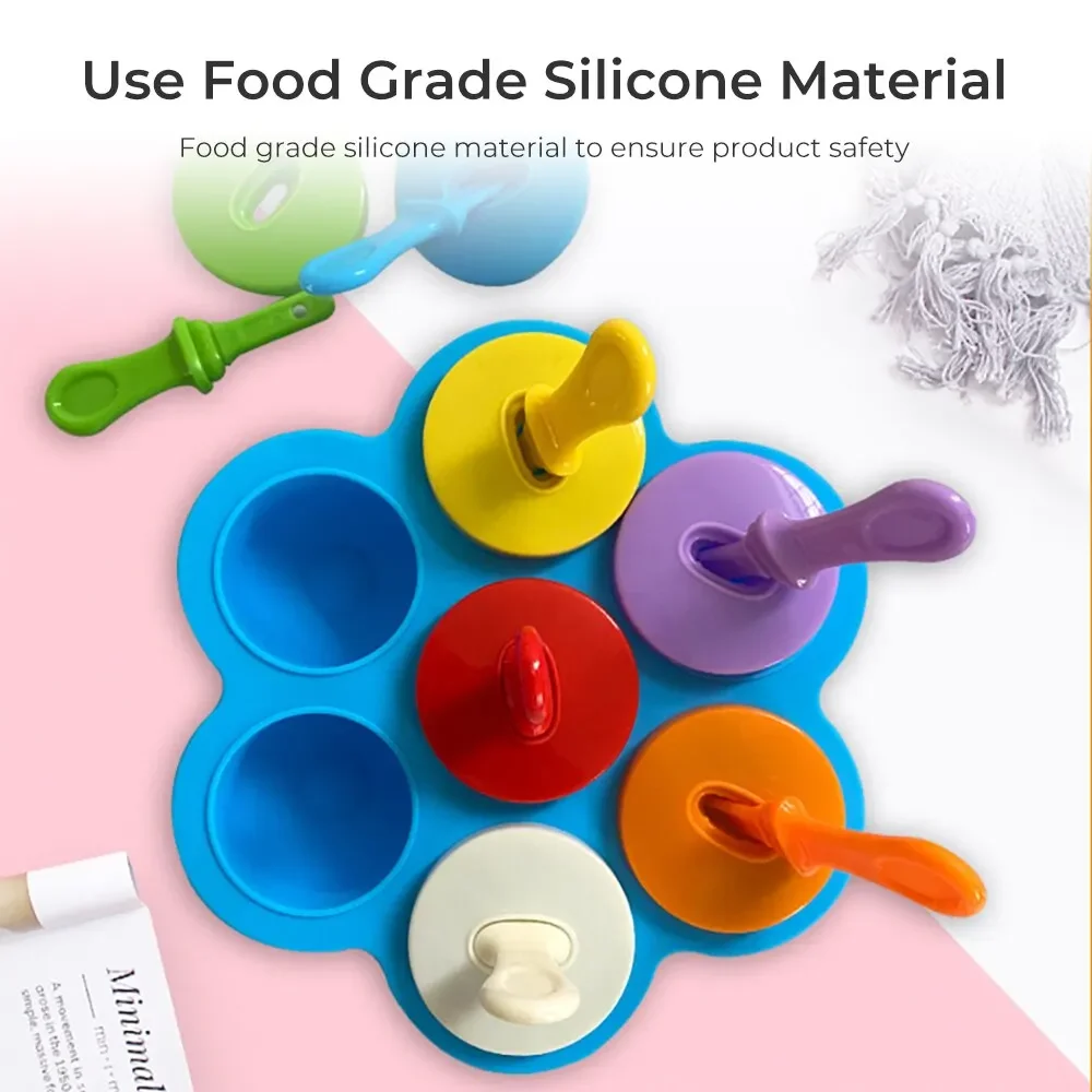 7 Holes Ice Cream Mold Children's Popsicle Mold Food Supplement Box Silicone Ice Tray Ice Lolly Mold Fruit Shake Accessories