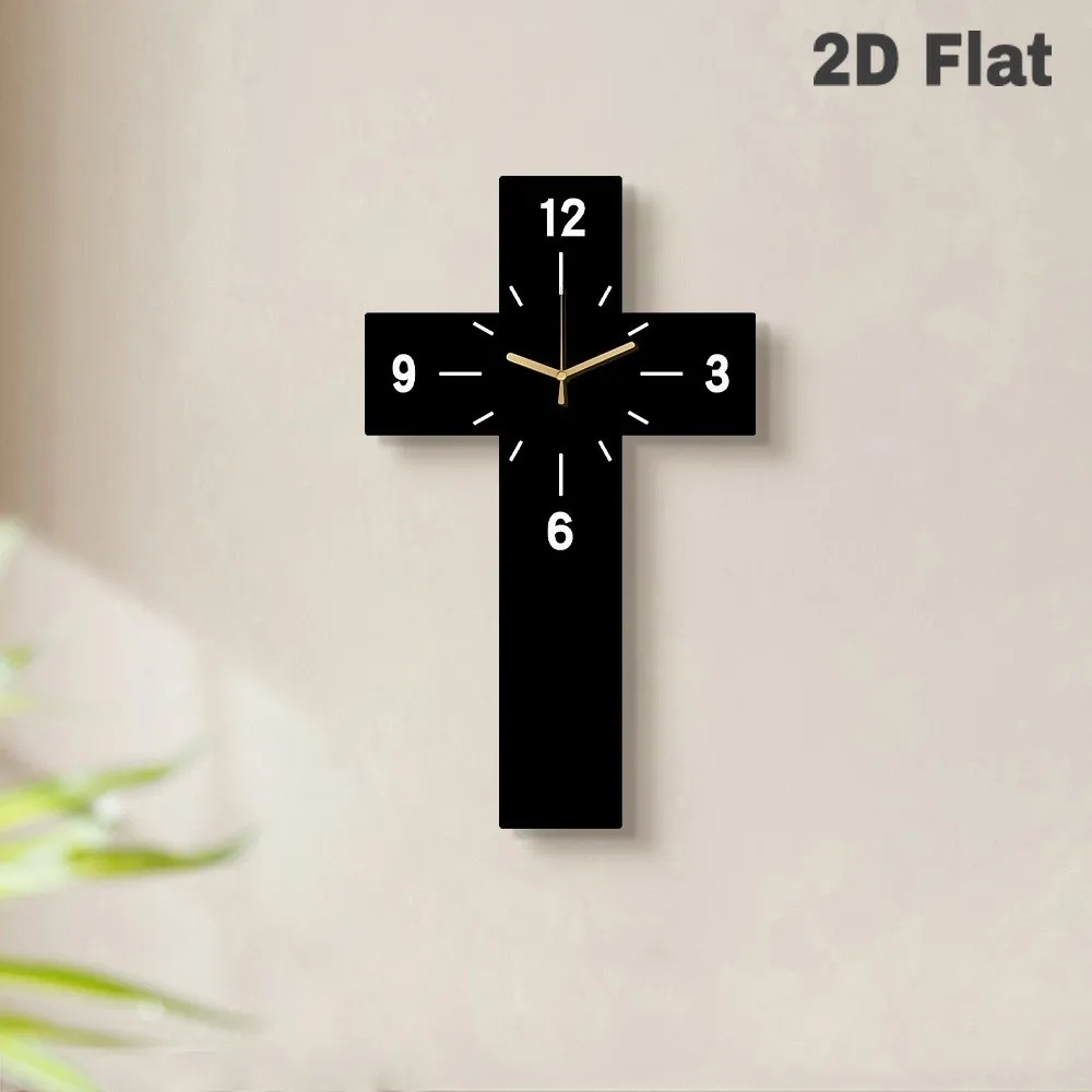 Vintage Solid Wood Cross Wall Clock Silent Non-ticking Wooden Cross Clock Decorative Wall Decor Quartz Wall Clock Church Decor