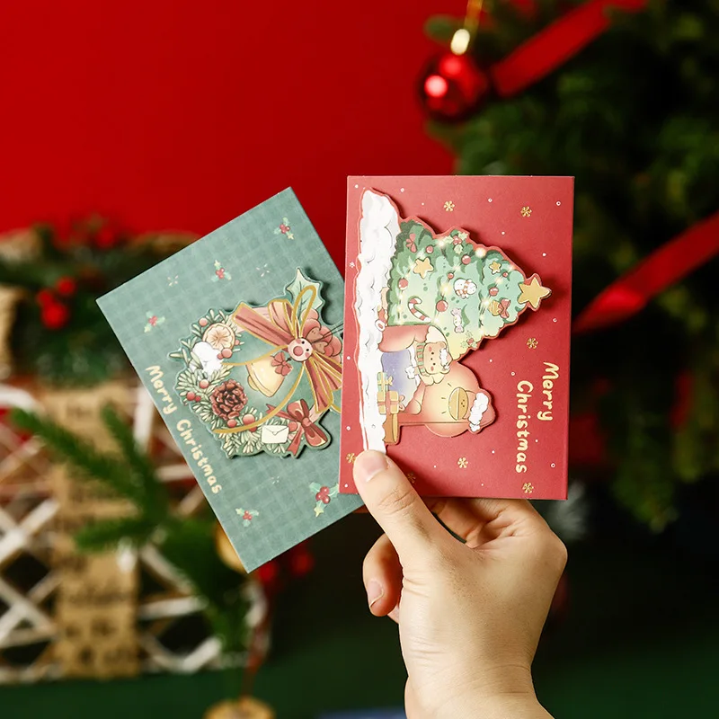 

10PCS/set Christmas Greeting Card 3D Creative Small Card Florist Baking For Classmates Gift Card Christmas Present For Children