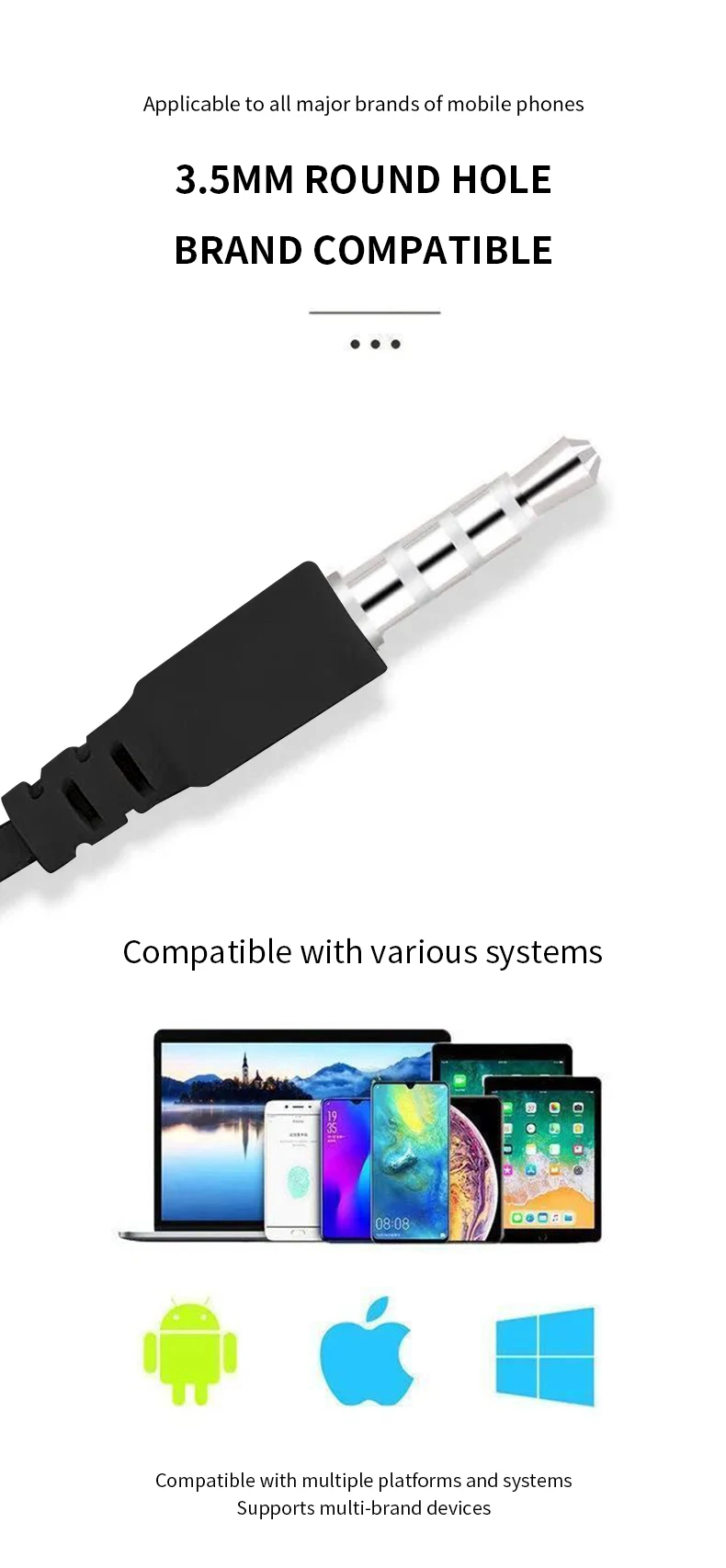 Universal In-Ear-Kopfhörer mit Kabel, hochwertiges Headset, 3,5-mm-Ohrhörer, In-Ear-Kopfhörer für Smartphone, Computer, integriertes Mikrofon – Detail 5