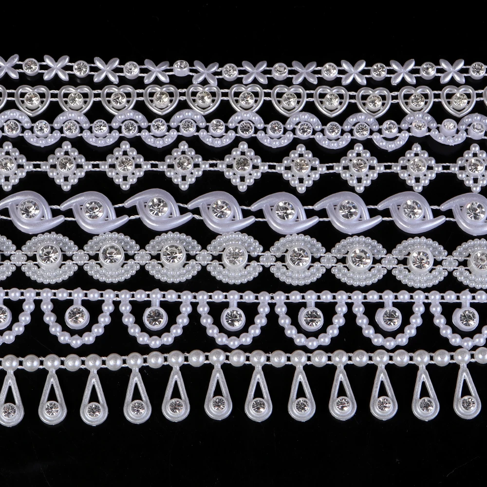 

3Yards White ABS Imitation Pearl Beads Chain Banding Trims for DIY Craft Wedding Party Decor Clothing Sewing Trim Accessories