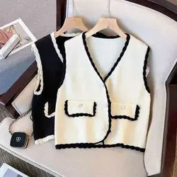 Solid Color Sleeveless Ladies Sweater Ves Casual Tops Fashion Sweet Coat Temperament Loose New Buttons Women's Clothing 2023