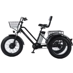 500W 48V 20 Inch Fat Tire Electric Bike Powerful High Carbon Steel Three Wheel Electric Tricycles for Old People Adults Men