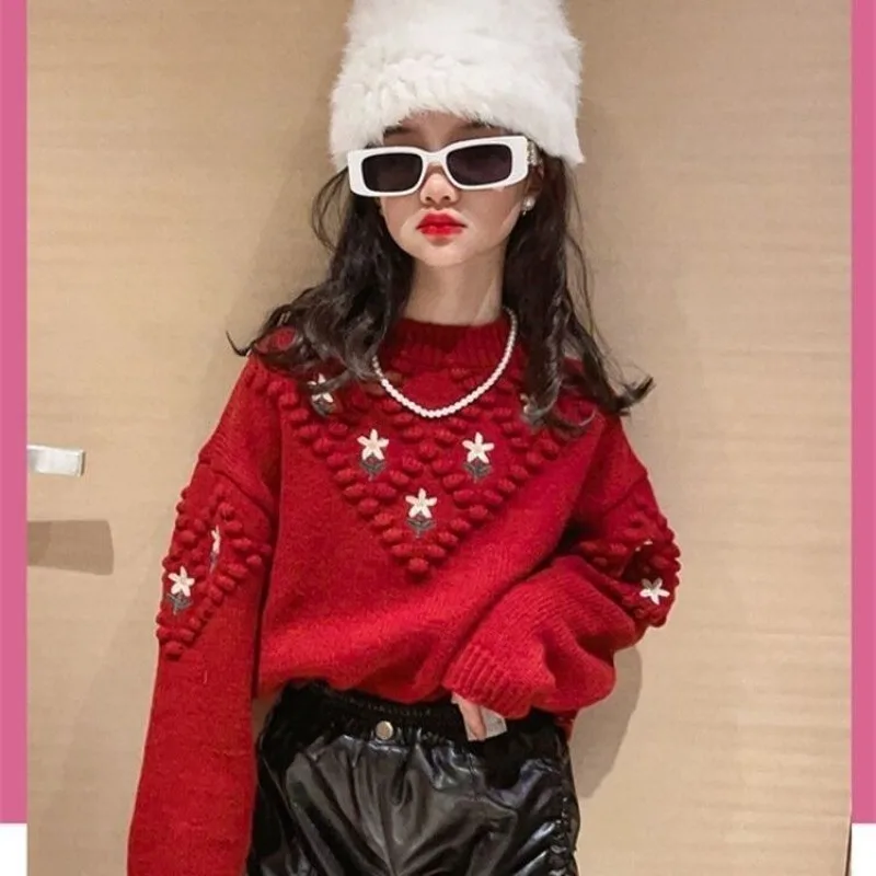 

Girls Sweater Thickened Autumn Winter Fashionable and Good-looking Children's Knitted Sweater Girls Top Sweet and Cute 6 8 10T