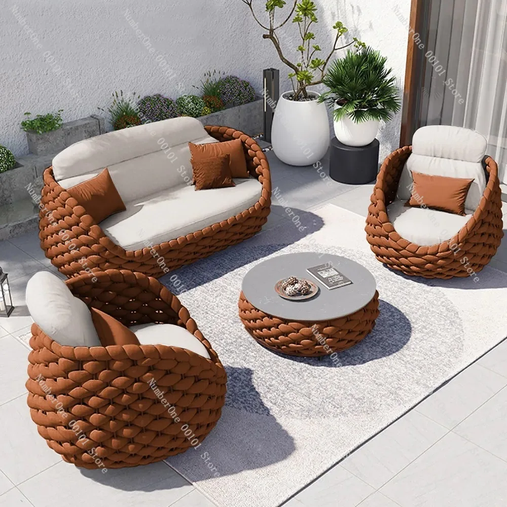 Nordic outdoor sofa rattan terrace combination courtyard balcony rattan living room rope sofa leisure villa furniture