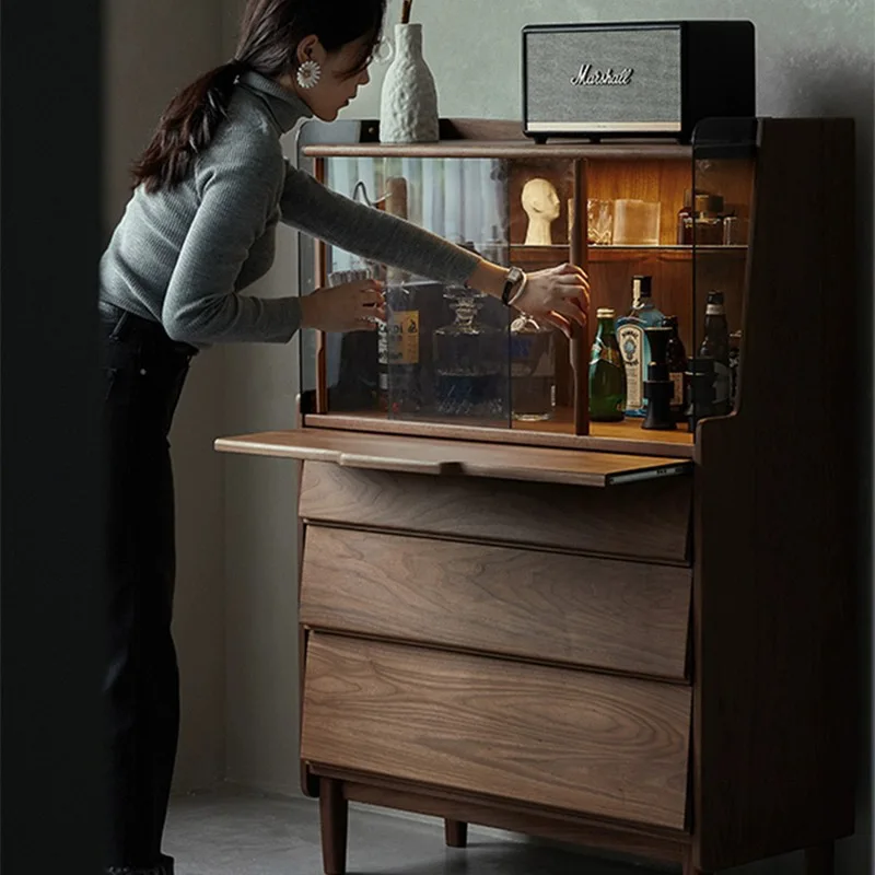 Black Walnut Full Solid Wood Bedroom Bucket Cabinet Living Room Dining Side Cabinet Dresser Glass Display Cabinet Locker